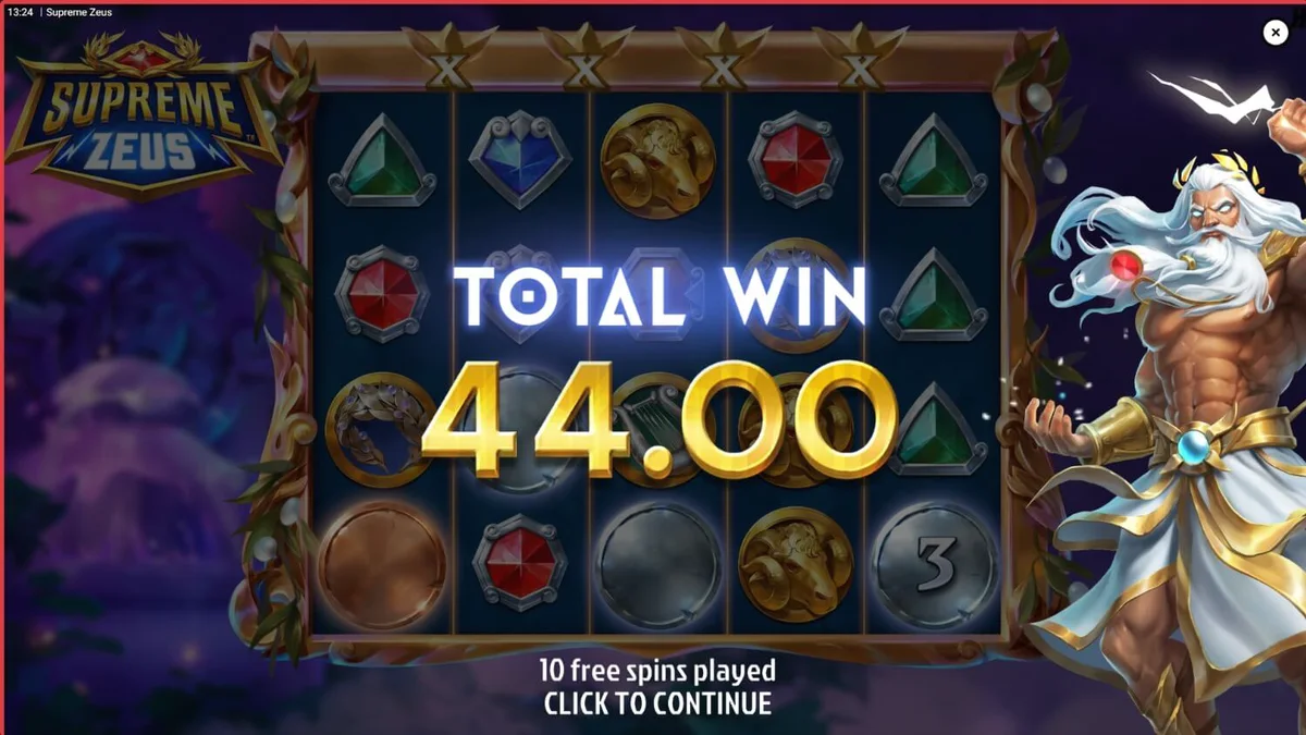 Interface do slot Supreme Zeus com tema mitológico grego