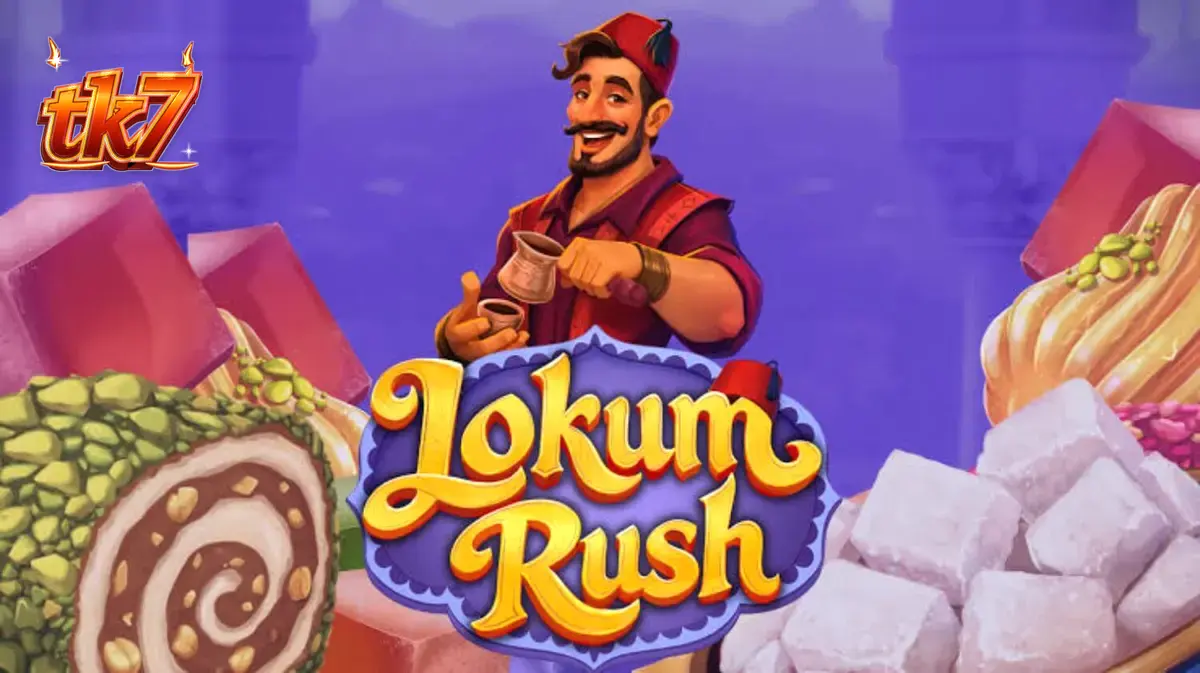 Interface colorida e temática de doces do slot Lokum Rush da Popiplay